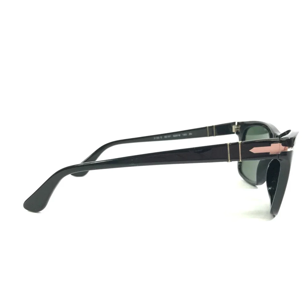 Persol Sunglasses 3135-S 95/31 Shiny Black Silver Square Frames w/ Green Lenses
